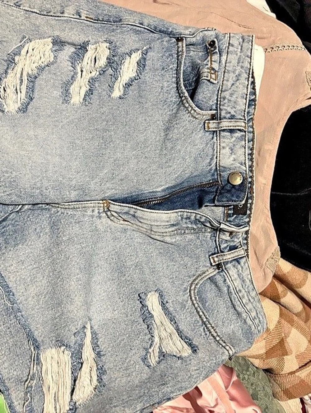 Avery & Co. Distressed Jean Shorts in Blue Waist 15